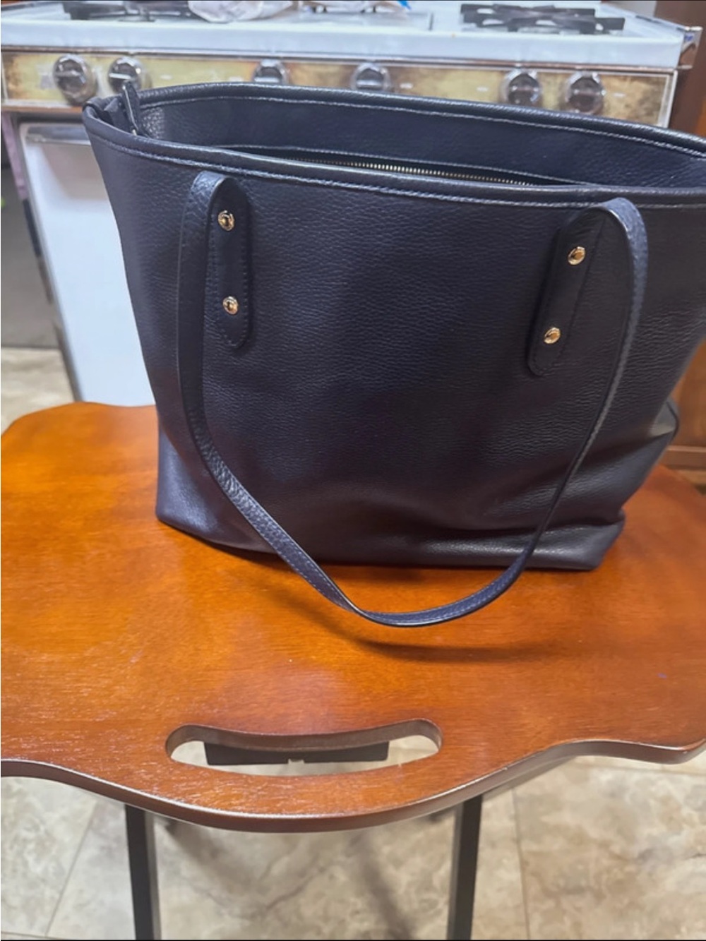 Coach Navy Pebbled Leather Tote Bag - Picture 3 of 4
